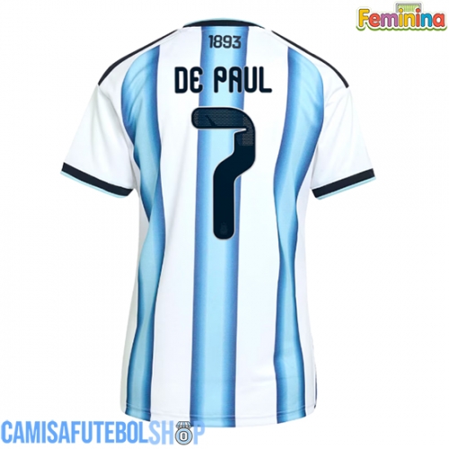 Camisa de time de futebol Argentina Rodrigo De Paul #7 Replicas 1º Equipamento Feminina Mundo 2026 Manga Curta